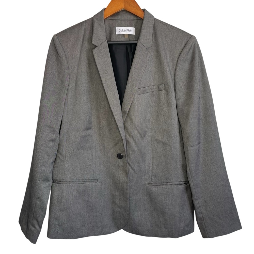 Calvin Klein V-Neck Single Button Collared Long Sleeve Lined Suit Jacket Blazer